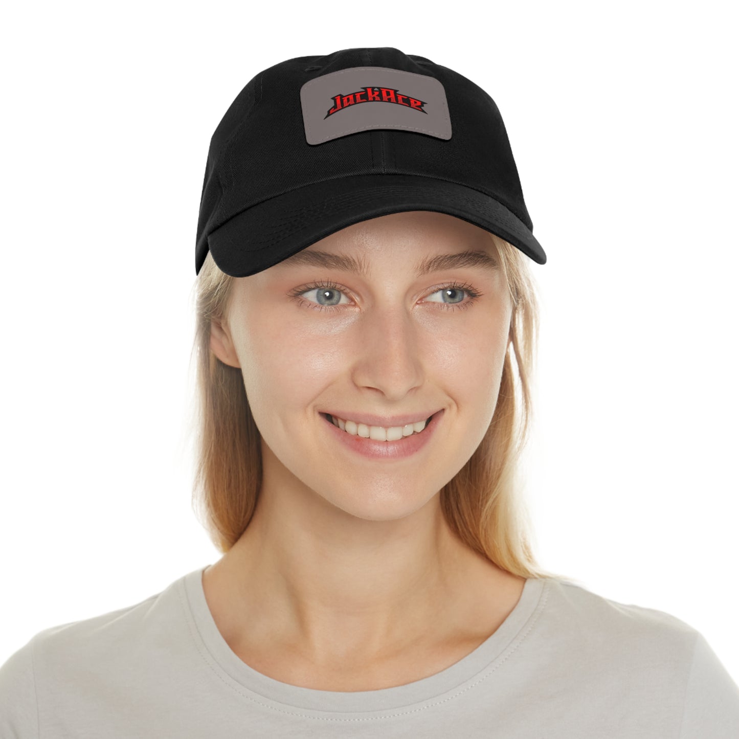 JackAce (text) - Dad Hat with Leather Patch (Rectangle)