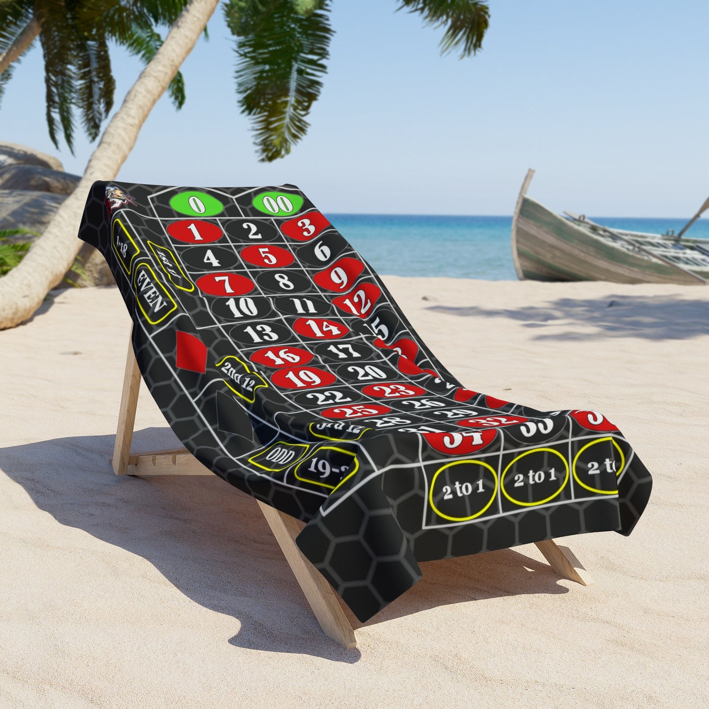 Roulette Layout (Double Zero, Black) - Beach Towel