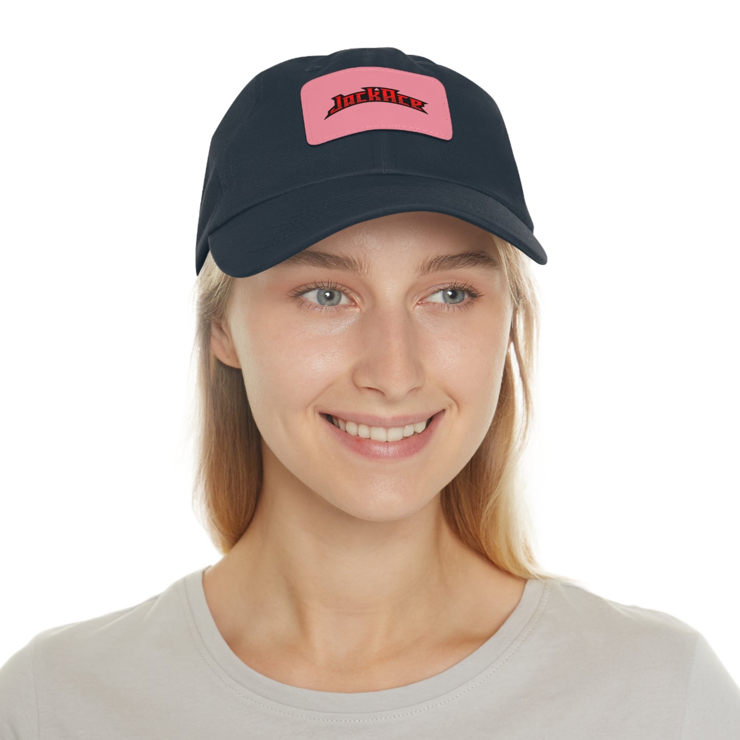 JackAce (text) - Dad Hat with Leather Patch (Rectangle)