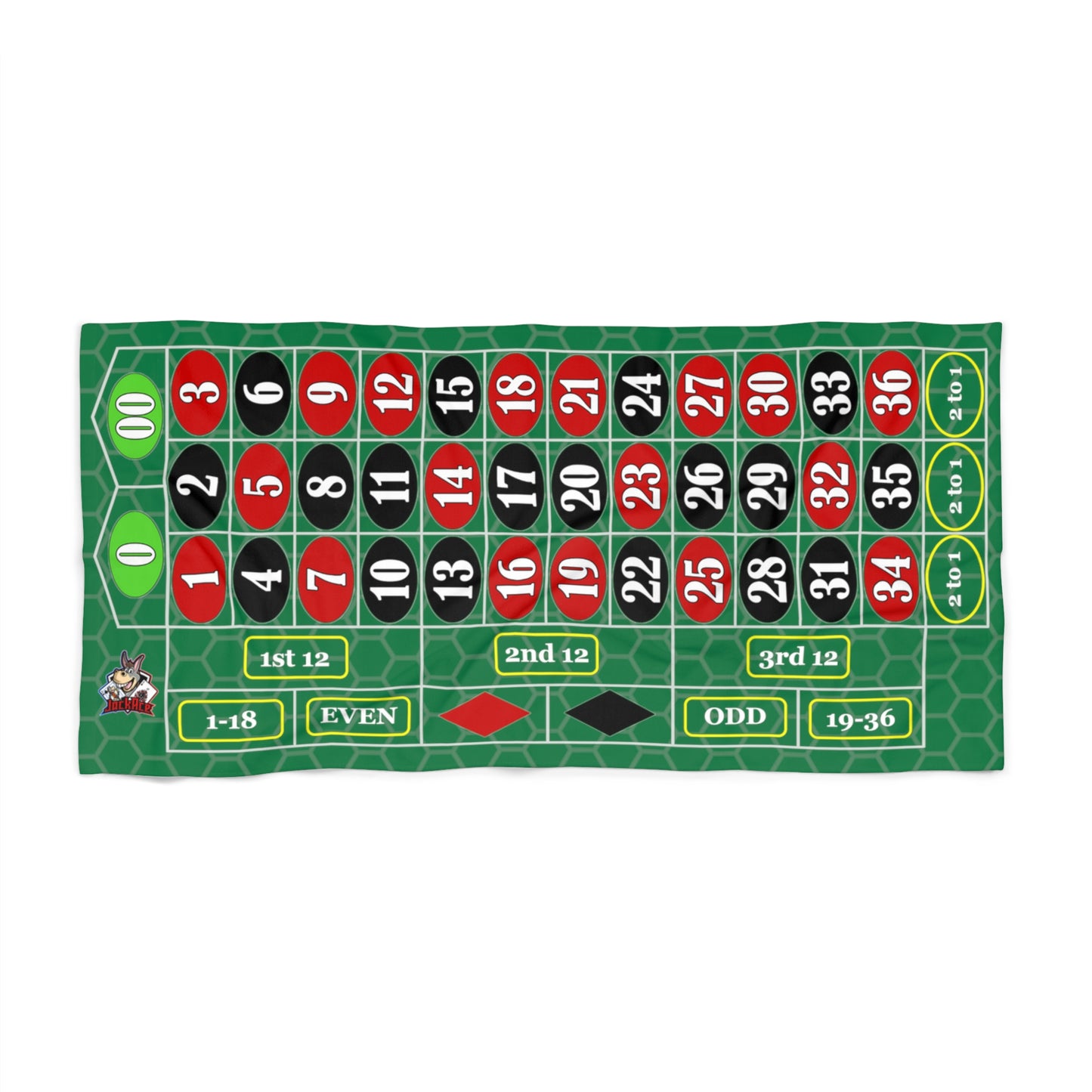 Roulette Layout (Double Zero, Green) - Beach Towel