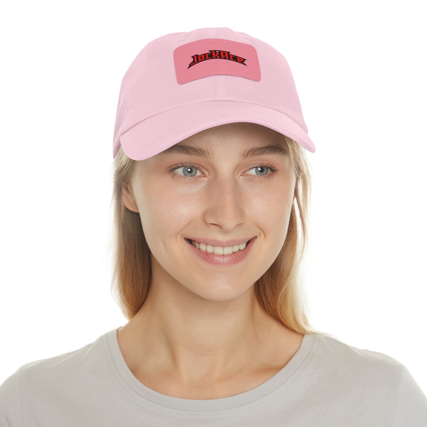 JackAce (text) - Dad Hat with Leather Patch (Rectangle)