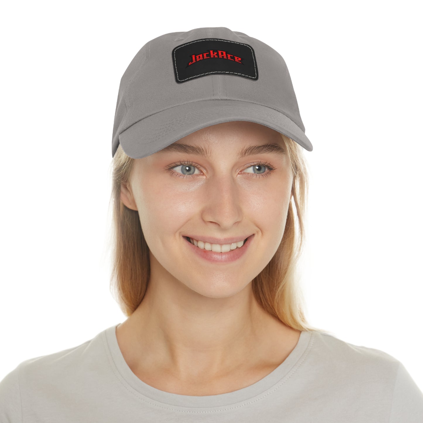 JackAce (text) - Dad Hat with Leather Patch (Rectangle)