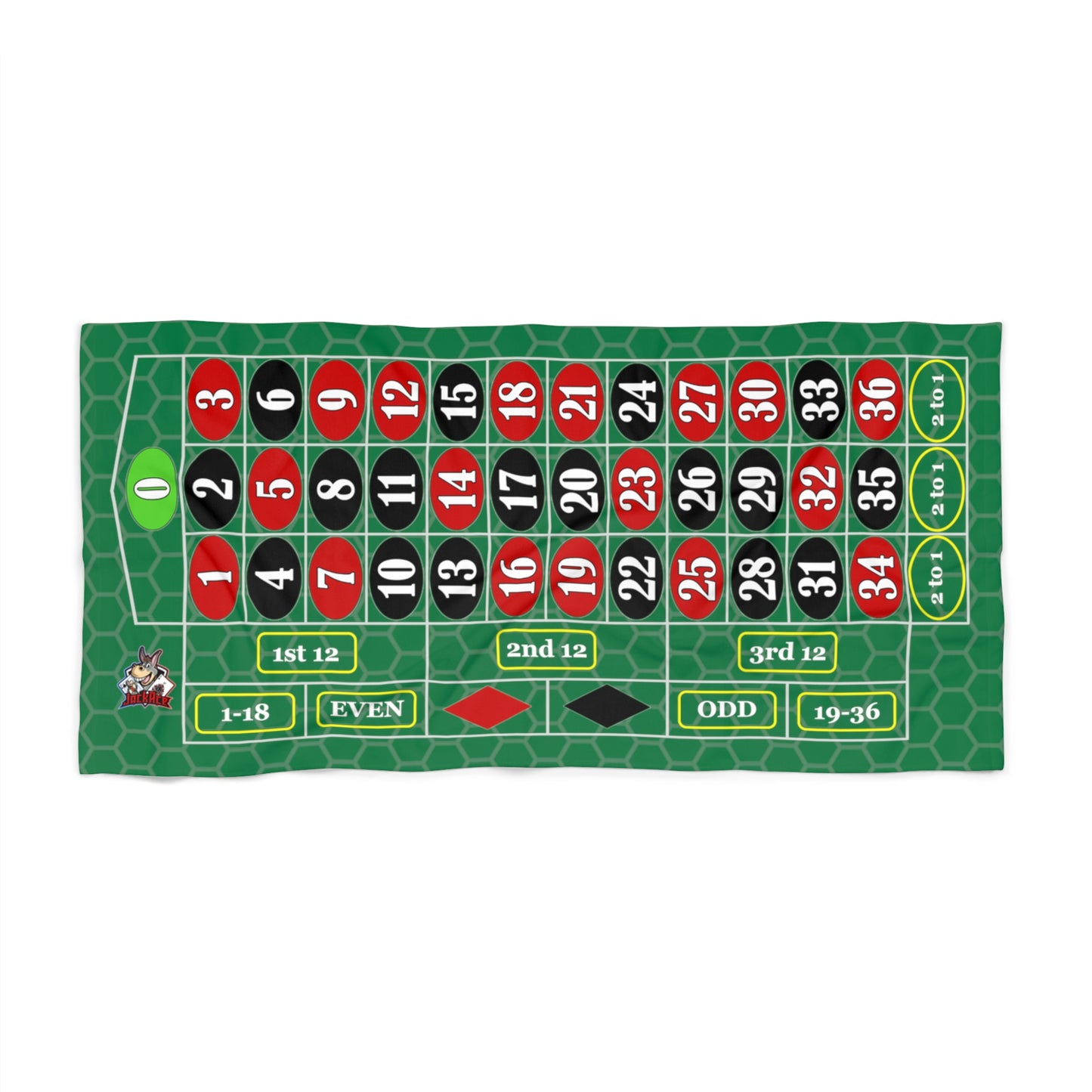 Roulette Layout (Single Zero, Green) - Beach Towel