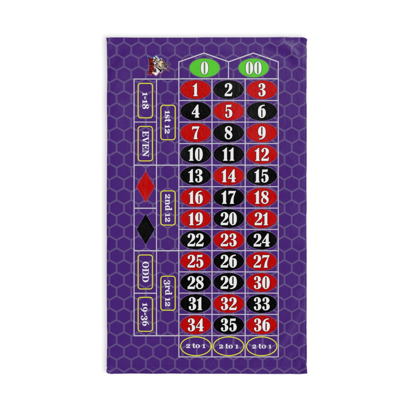 Roulette Layout (Double Zero, Purple) - Hand Towel