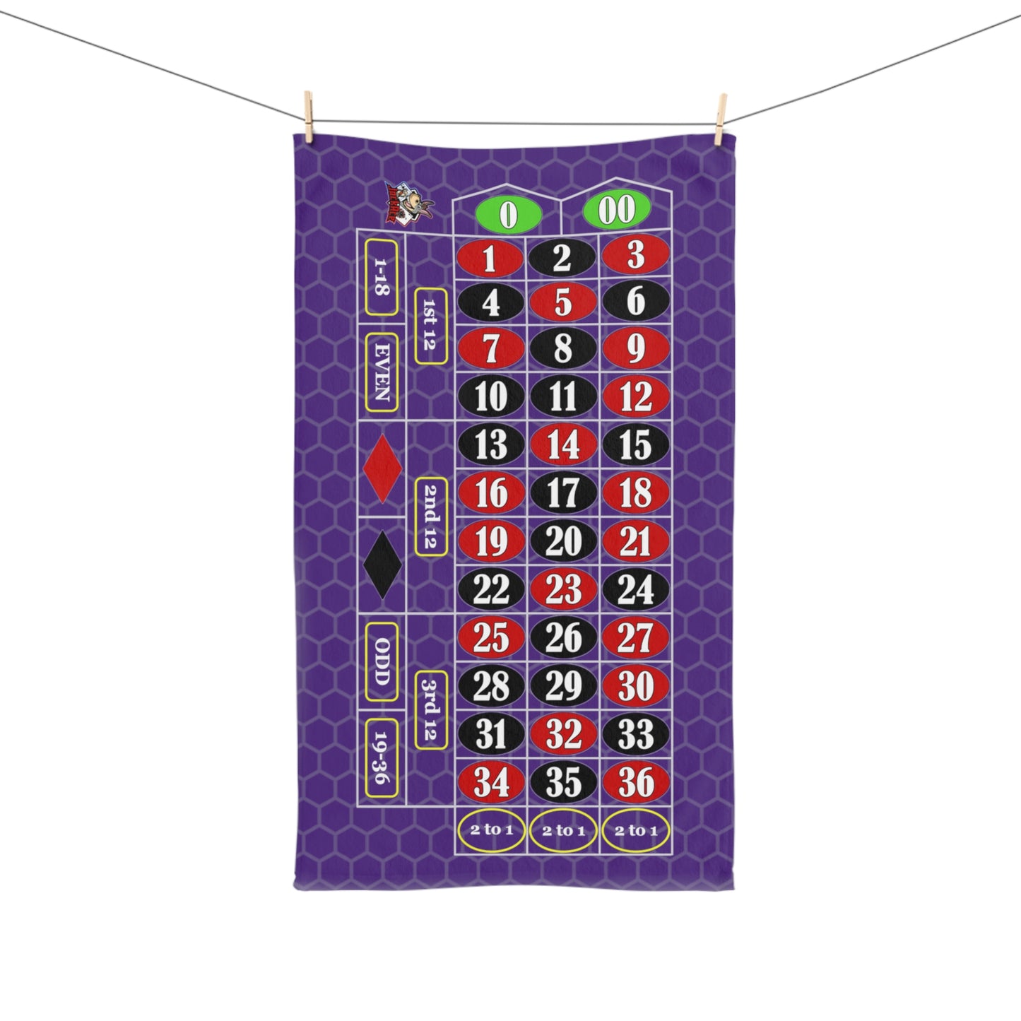 Roulette Layout (Double Zero, Purple) - Hand Towel