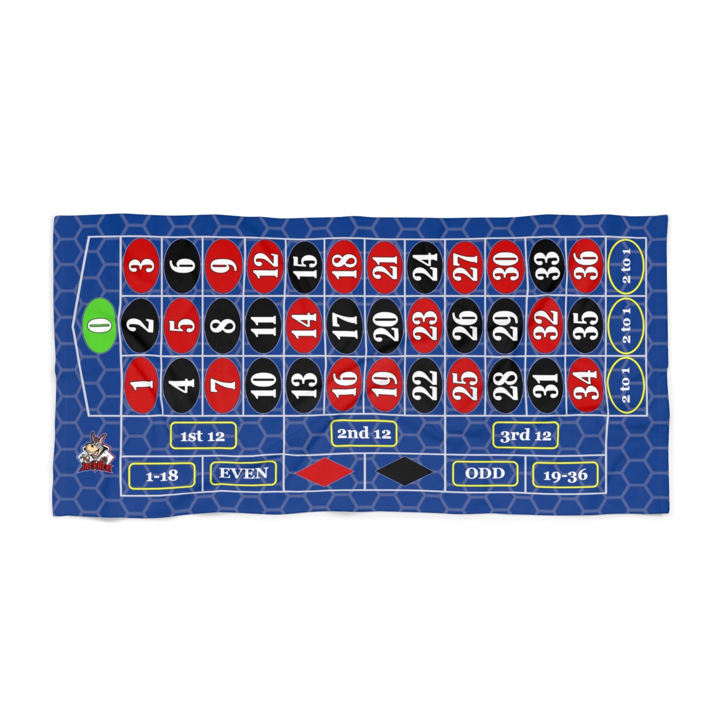 Roulette Layout (Single Zero, Blue) - Beach Towel