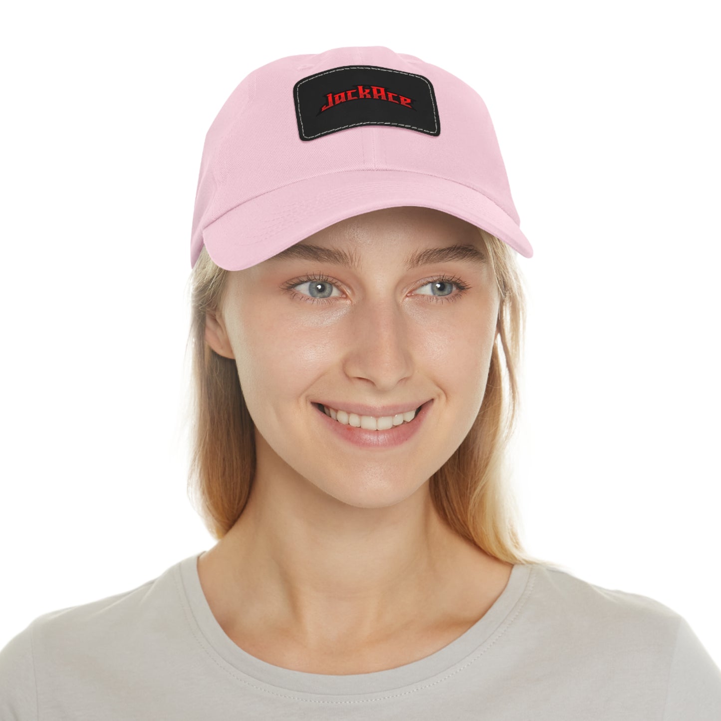 JackAce (text) - Dad Hat with Leather Patch (Rectangle)