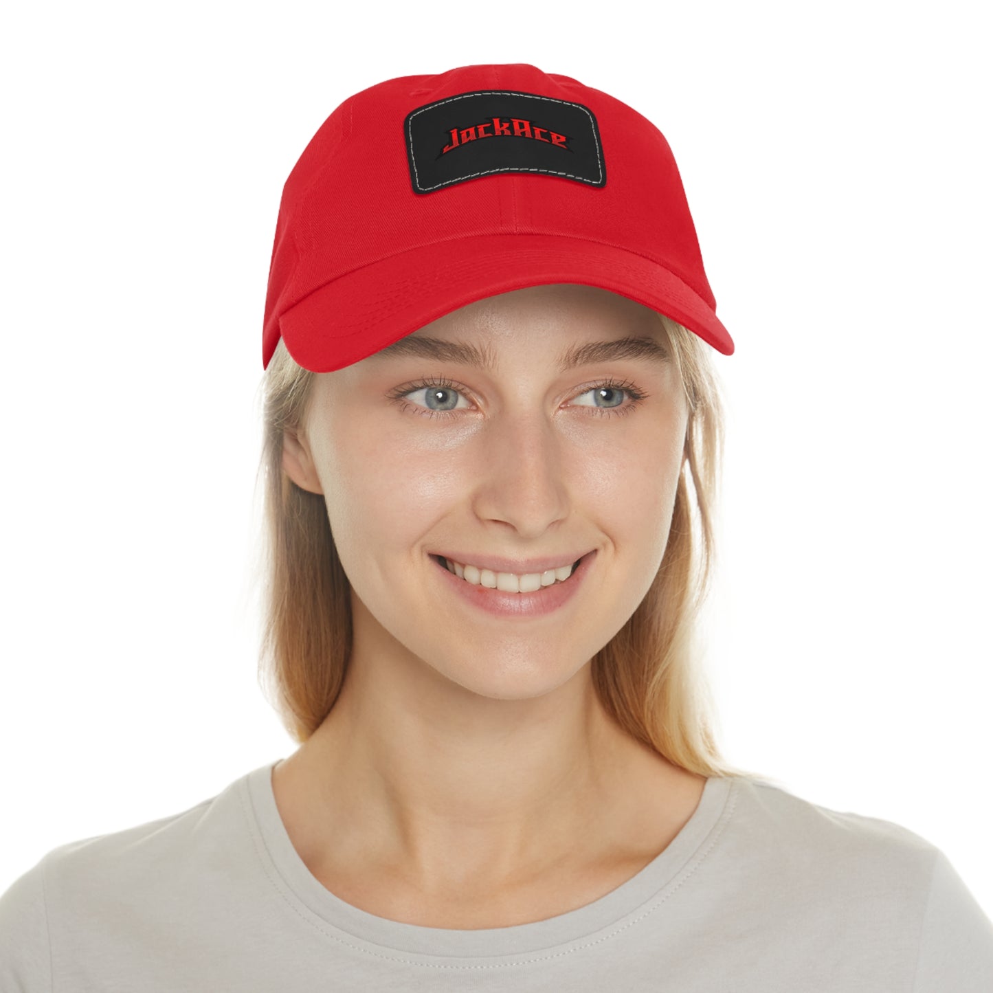 JackAce (text) - Dad Hat with Leather Patch (Rectangle)