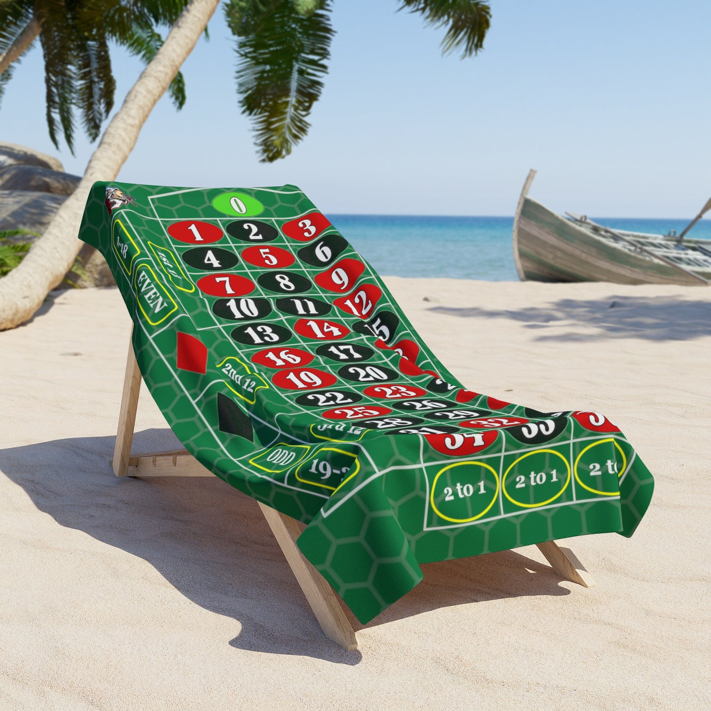 Roulette Layout (Single Zero, Green) - Beach Towel