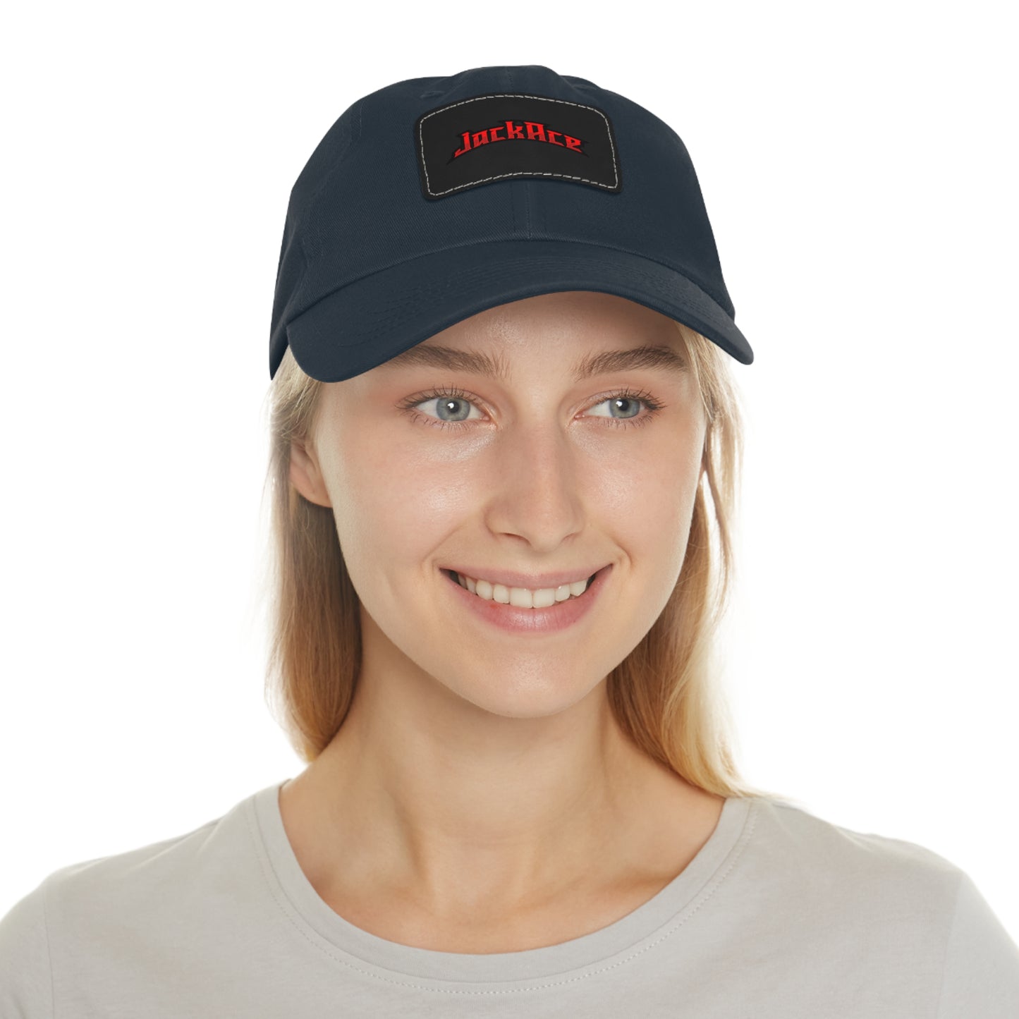 JackAce (text) - Dad Hat with Leather Patch (Rectangle)