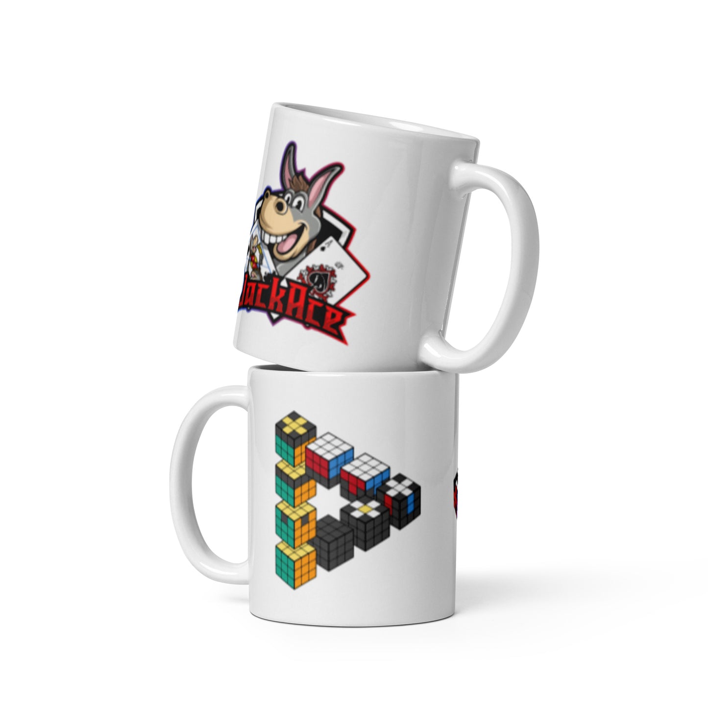 Rubik's Cube Waterfall (M.C. Escher) - White glossy mug