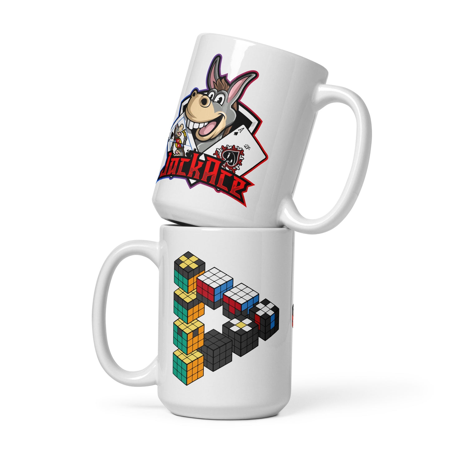 Rubik's Cube Waterfall (M.C. Escher) - White glossy mug