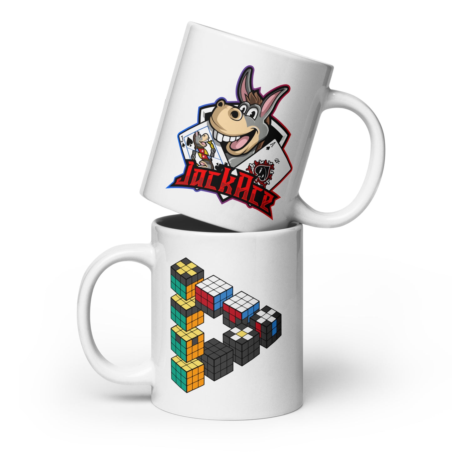 Rubik's Cube Waterfall (M.C. Escher) - White glossy mug